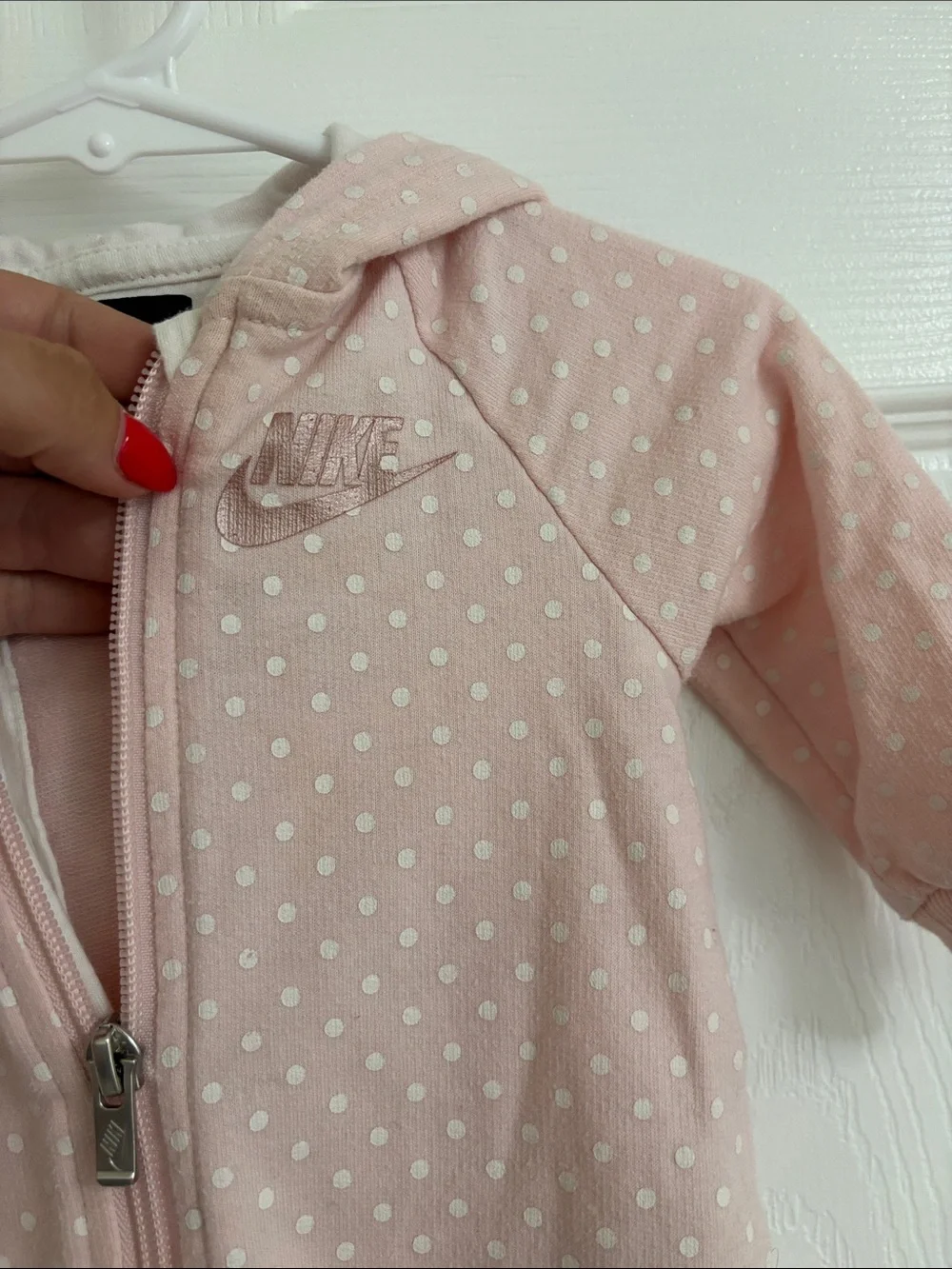Nike Baby Pink Polka-Dot Hooded One-Piece